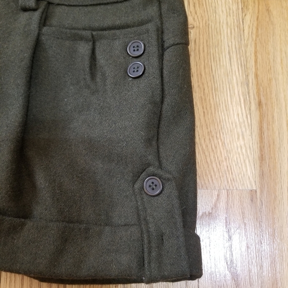 Korean Brand Olive Dark Green Winter Shorts Cotton Cuffed Dress Shorts with belt - Picture 5 of 8